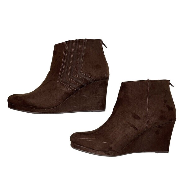 Sugar Brown Faux Suede Bootie Juliette Wedge‎ Ankle Boot Women Size 11 M - Picture 4 of 8